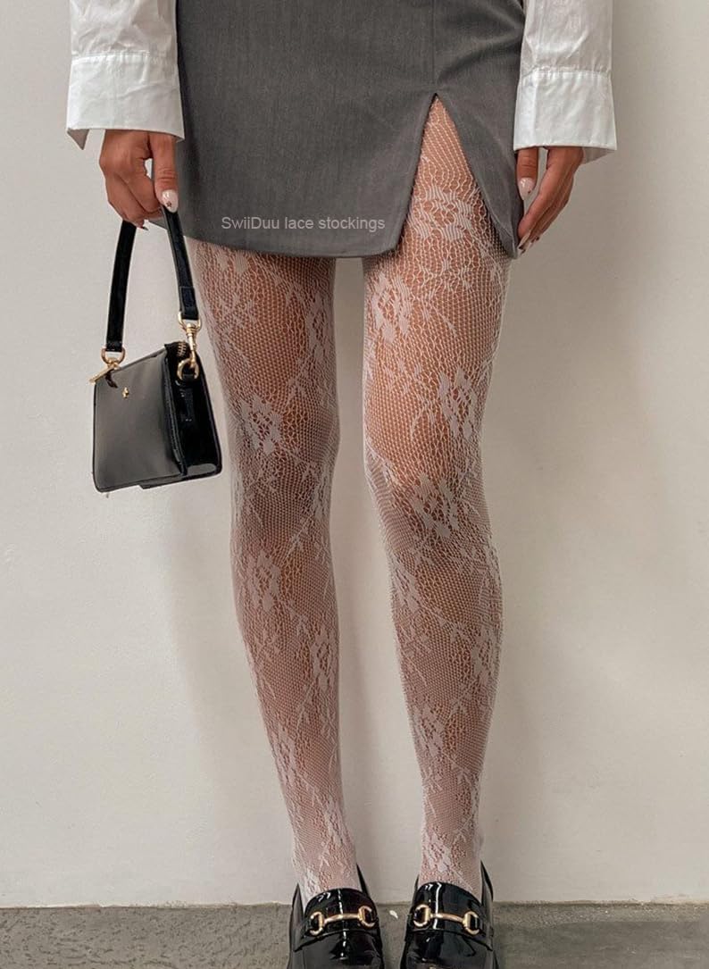Sexy Tights for Women High Waist Fishnet Stockings Lace Leggings Floral Lace Pantyhose