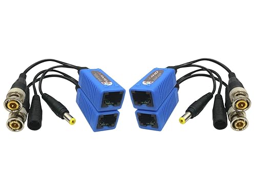 2 pares de balunes de video pasivos BNC a RJ45 con alimentación para 1080P - 8MP Actualización CCTV Cámara de vigilancia de seguridad para el hogar
