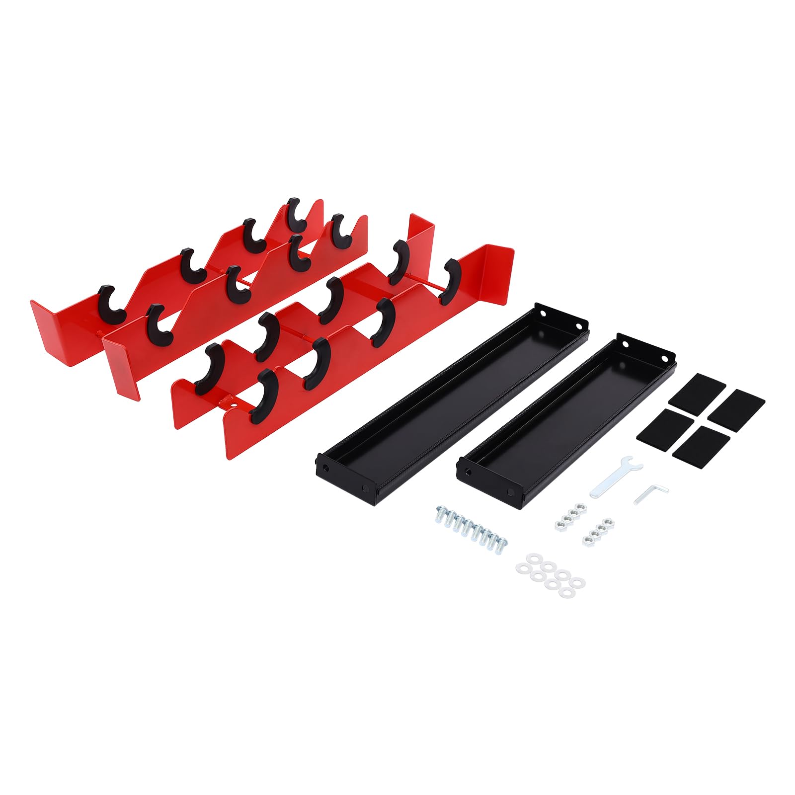 Supporto multifunzione per manubri, robusto supporto per manubri con 8 ripiani laterali + 2 ripiani centrali, portata 150 kg, anelli di protezione in gomma e design salvaspazio per casa, palestra