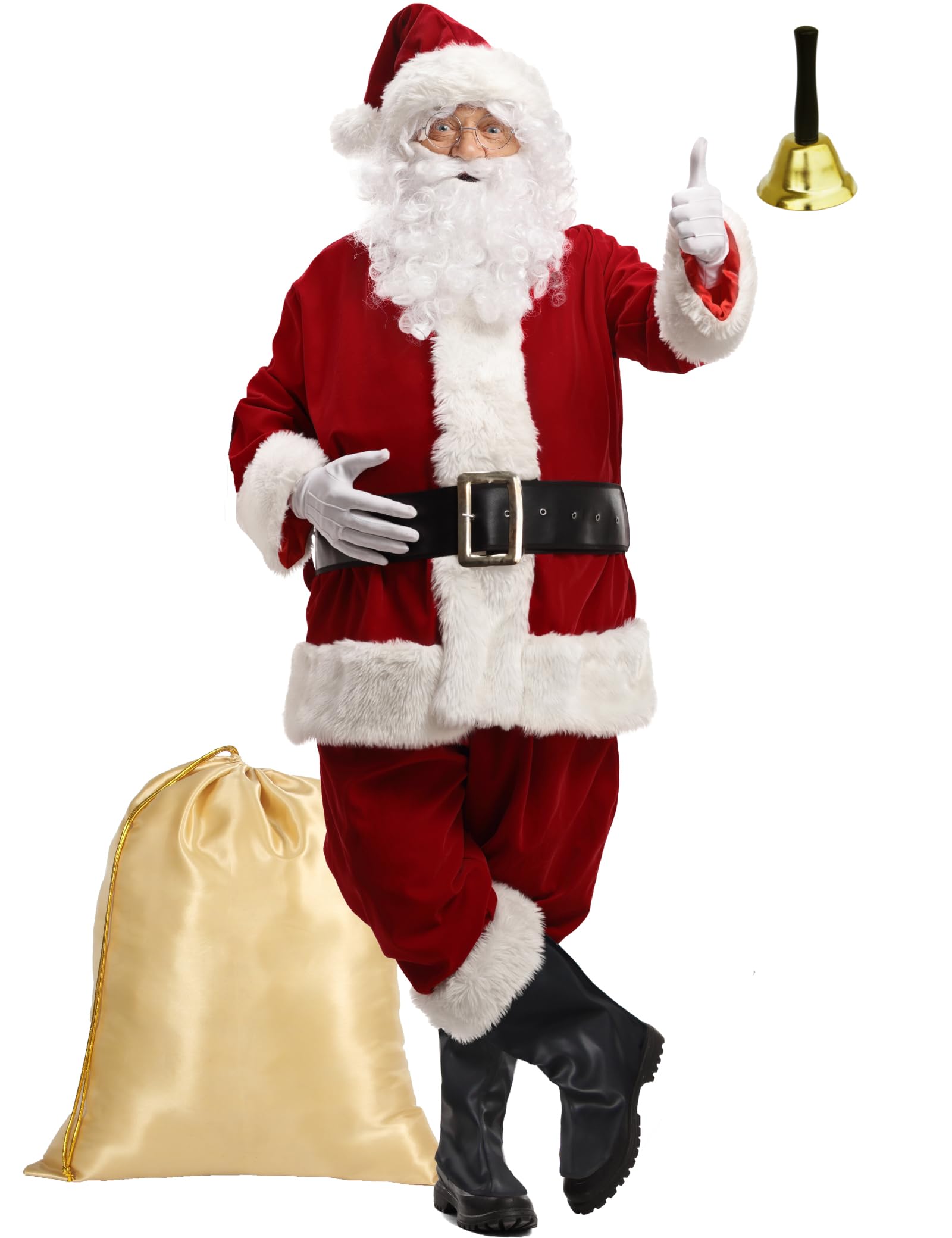 ADOMISanta Claus Costume for Men Adults Santa Suit 11pcs Mens Red Deluxe Christmas Clause Outfit Cosplay Vacation Suits Set