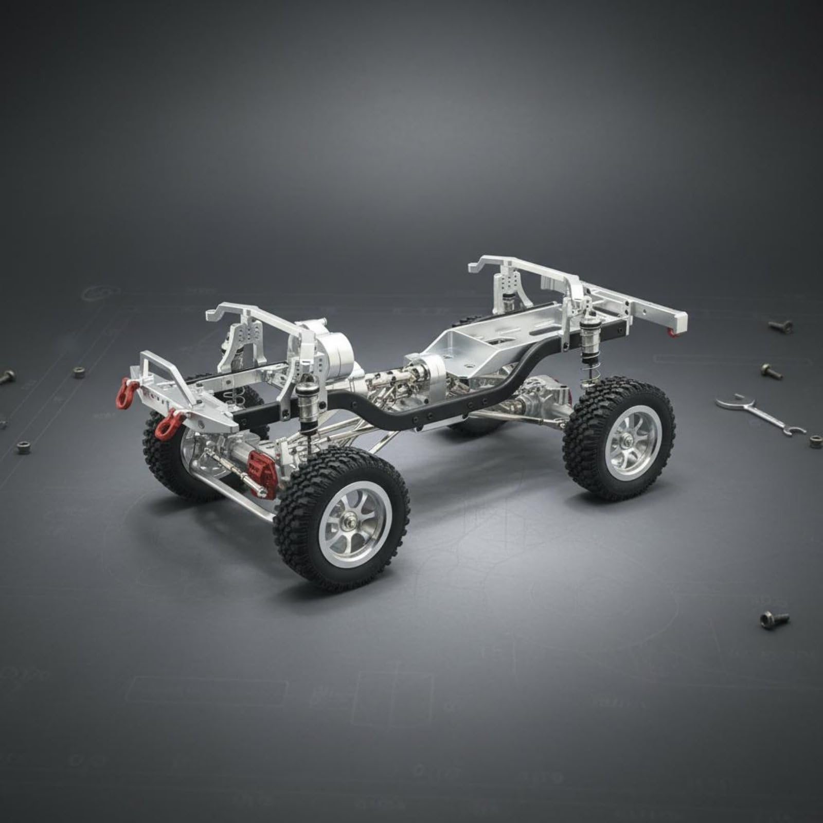 Chasis de Coche RC Metálico Bastidor Armazón Marco con Aleación de Aluminio y Transmisión Completa de Metal Ejes Diferenciales Preensamblado Adecuado, Rojo
