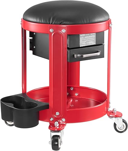 Miniatura 9 de VEVOR Taburete mecánico con ruedas, capacidad de 300 libras, asiento de garaje/taburete de trabajo, asiento acolchado con altura fija, bandeja de