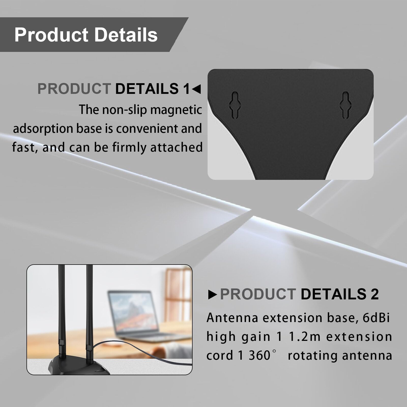 Antenna WiFi 6E Tri-Band Eightwood - 2.4/5/6GHz, Omnidirezionale, Base Magnetica - Foto 7