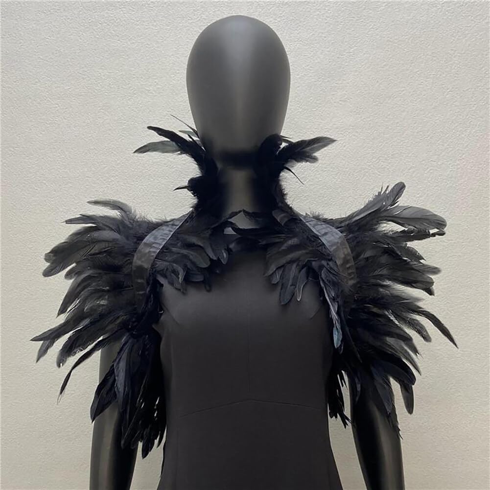 Uposao Gothic Feather Epaulet Shrug Shawl Collar Necklace Halloween Costume Shoulder Strap Scarf Bib - Image 3