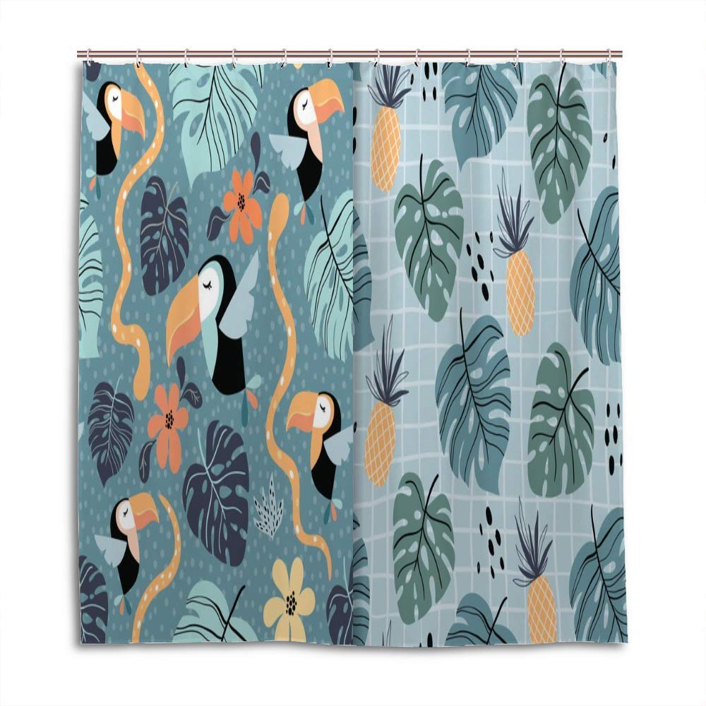 Rideau de douche lavable oiseaux exotiques 182,9 cm avec anneaux résistants