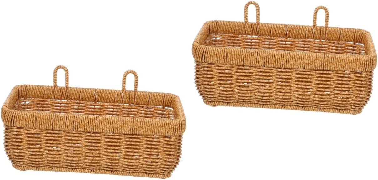 Cabilock 2pcs Woven Hanging Storage Basket for Kitchen Farmhouse Wall Organizer for Vegetables Garlic and Onions Rustic Style Air Circulation Adhesive Hooks