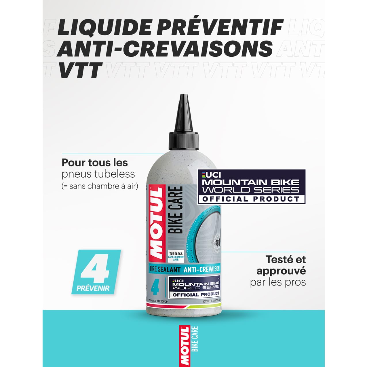 Motul - Liquide Préventif Anti-Crevaisons VTT Tubeless - Pneus Sans Chambre à Air - Petites et Moyennes Crevaisons - Compatible VTT Électriques - Bike Care Tire Sealant Off Road - 500 ml