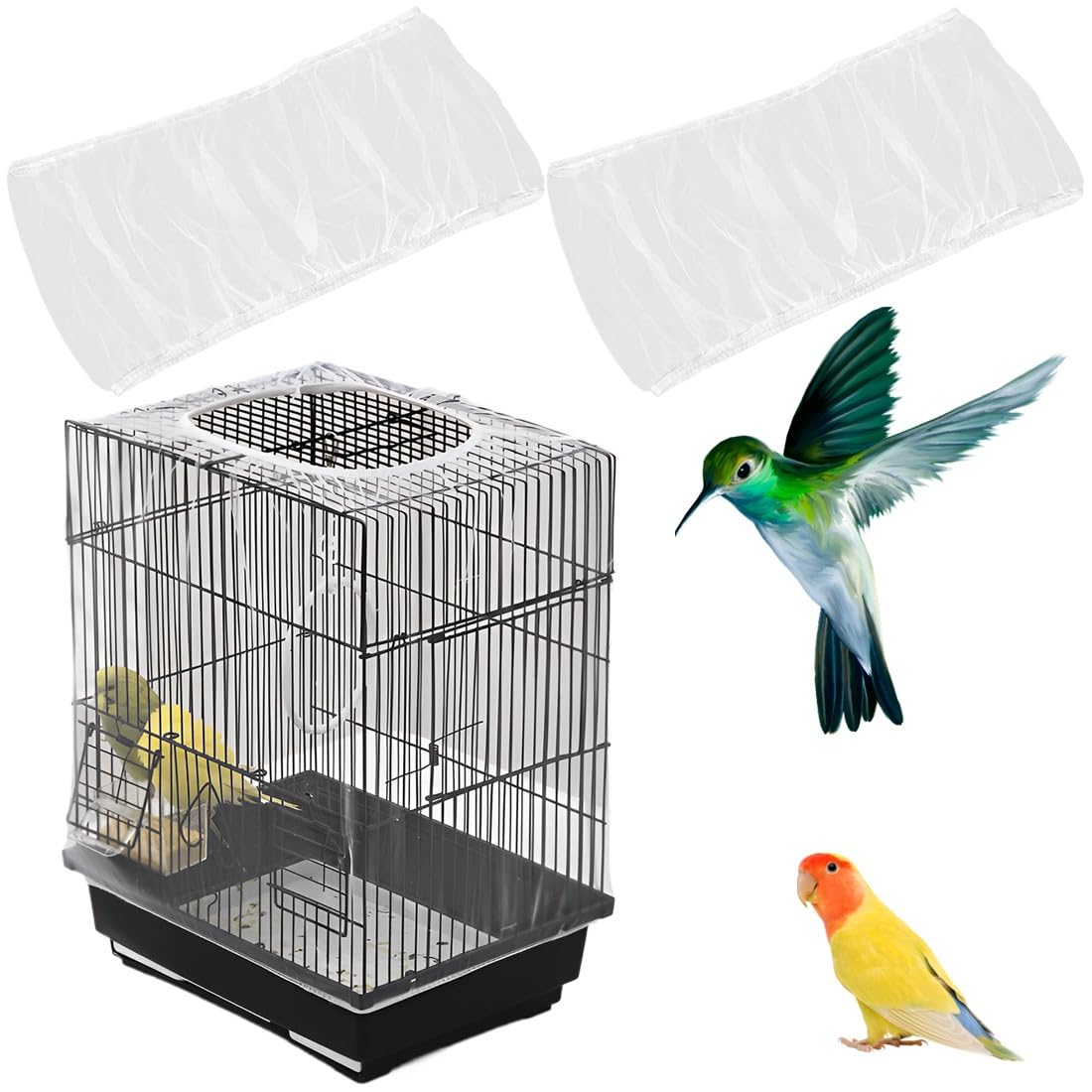 2 Coperture Universali Per Gabbie Uccelli - Rete Nylon Morbida, Regolabile 140-220cm, Nero E Bianco - Foto 8