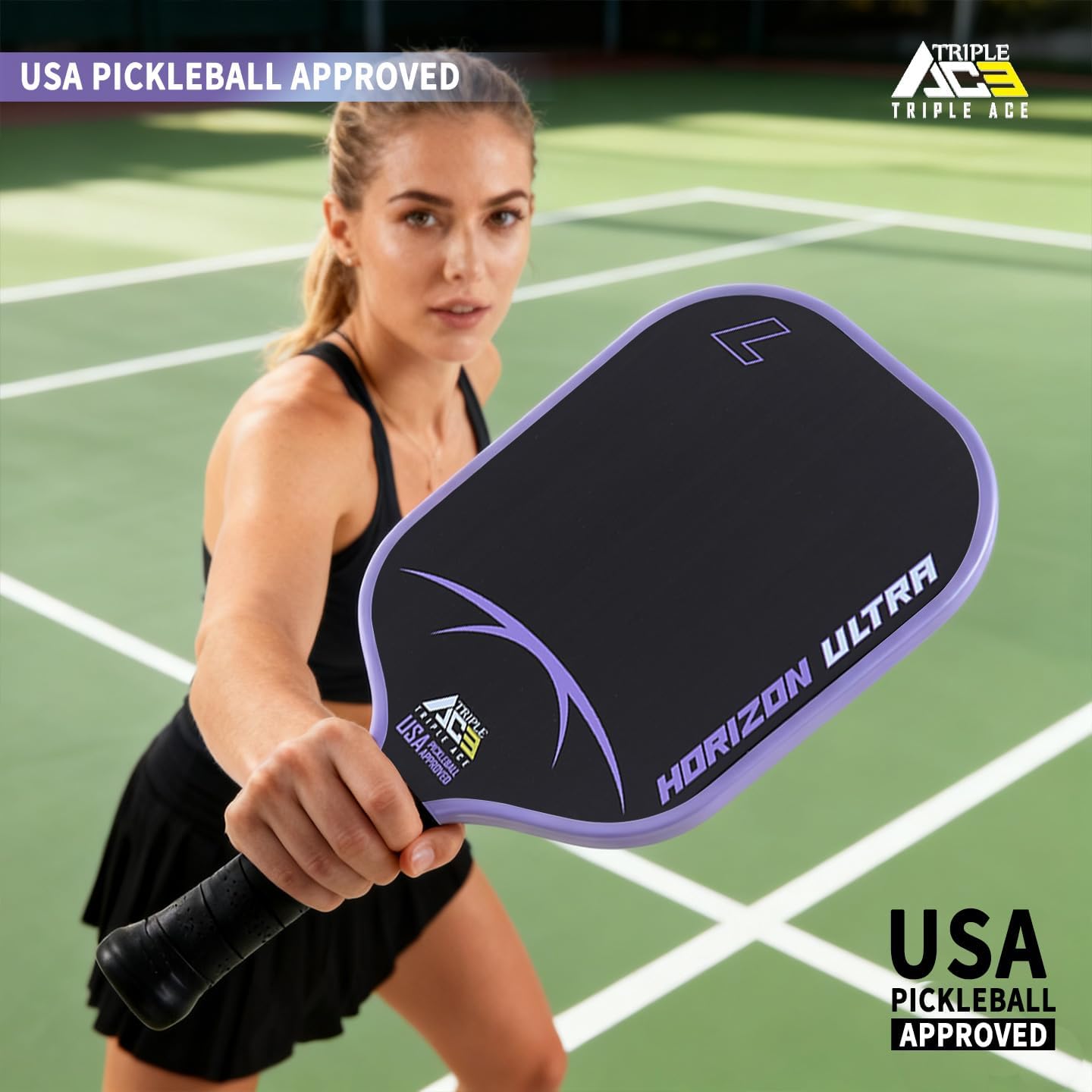 Triple Ace Professional Pickleball Paddle | USA Approved | T700 Carbon Fiber | 16mm Thick | Delivers Power, Spin & Control | with Paddle Cover | Designed for Intermediate & Advanced Players