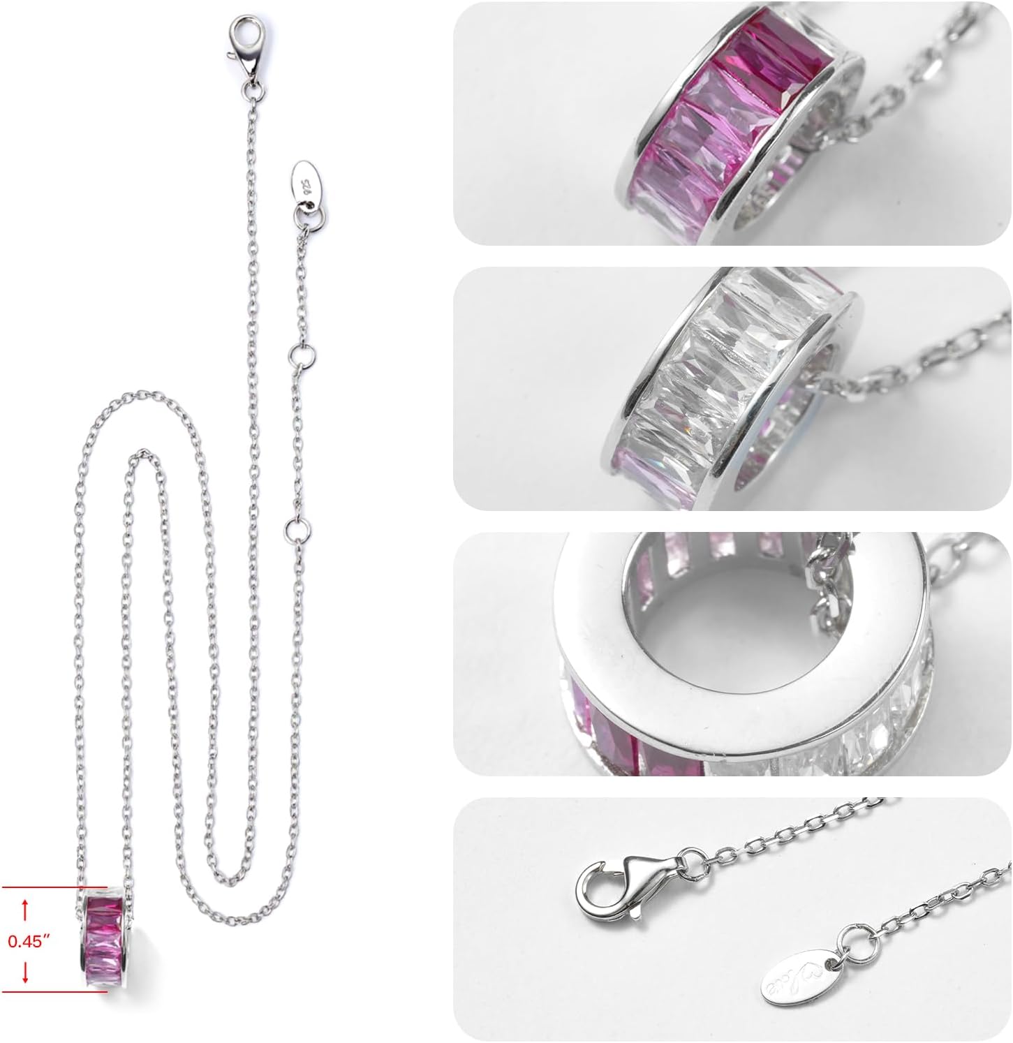 925 Sterling Silver Spinning Circle Pink Necklace for Women Anniversary Valentines day Birthday Gifts for Girlfriend Daughter - Image 3