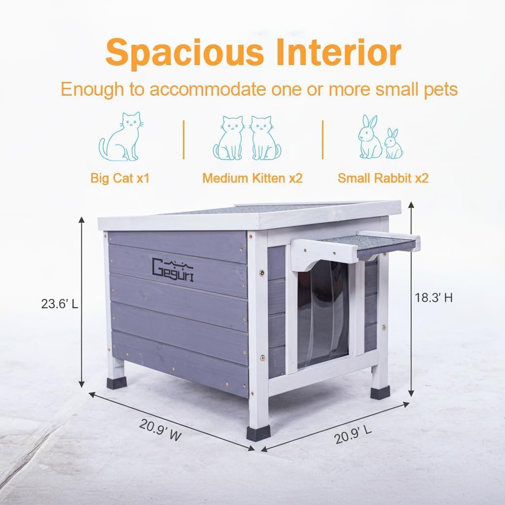 Insulated Outdoor Cat House - All-Weather Proof Shelter with Thermal Layer, Elevated Floor & Asphalt Roof for Winter, Weatherproof & Warm Shelter for Cats