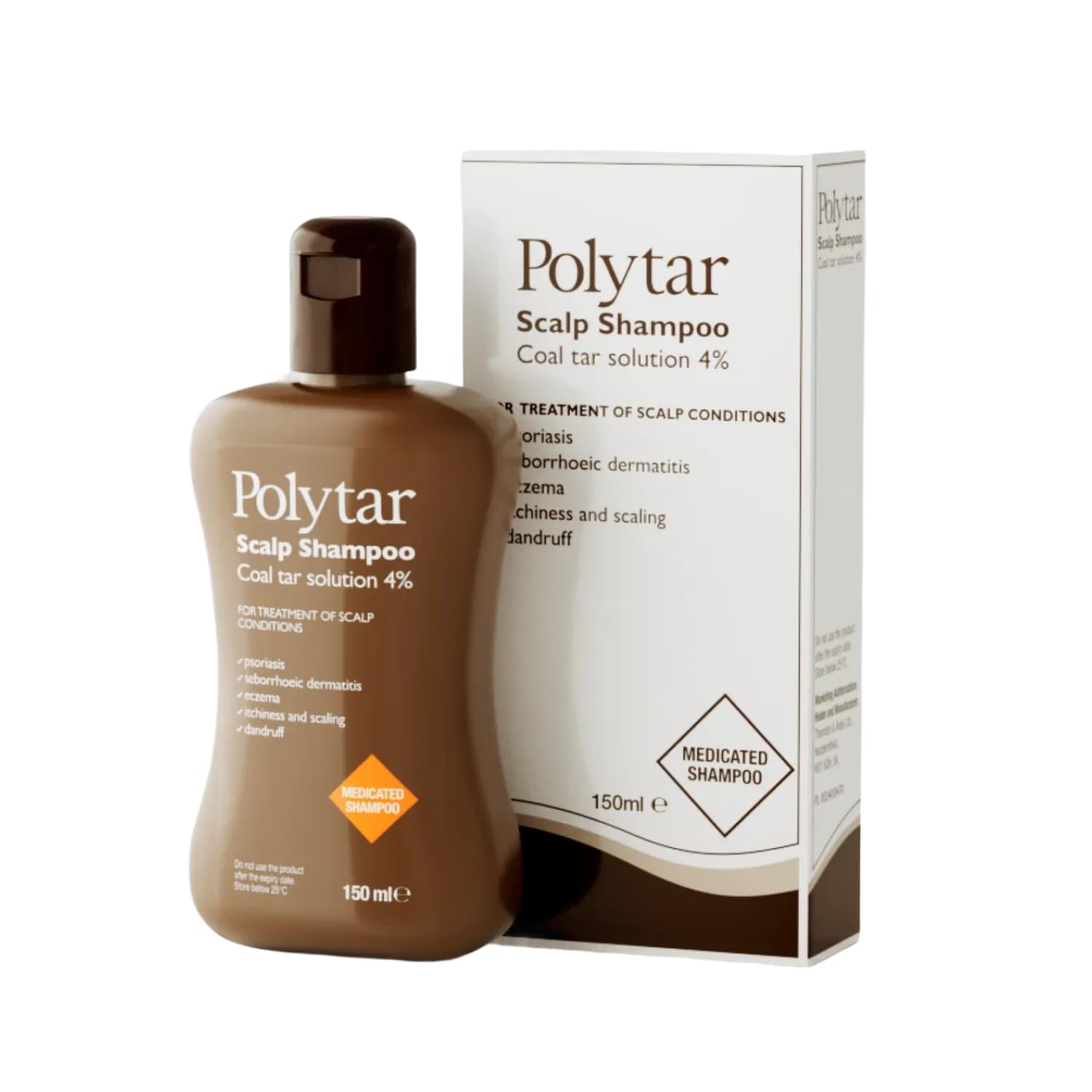 Polytar Scalp Shampoo, For Scalp Conditions, Reduces Itching, Inflammation and Scales, Shampoo Treats Psoriasis, Seborrhoeic Dermatitis, Eczema and Dandruff, Contains Coal Tar Solution, 1 x 150ml