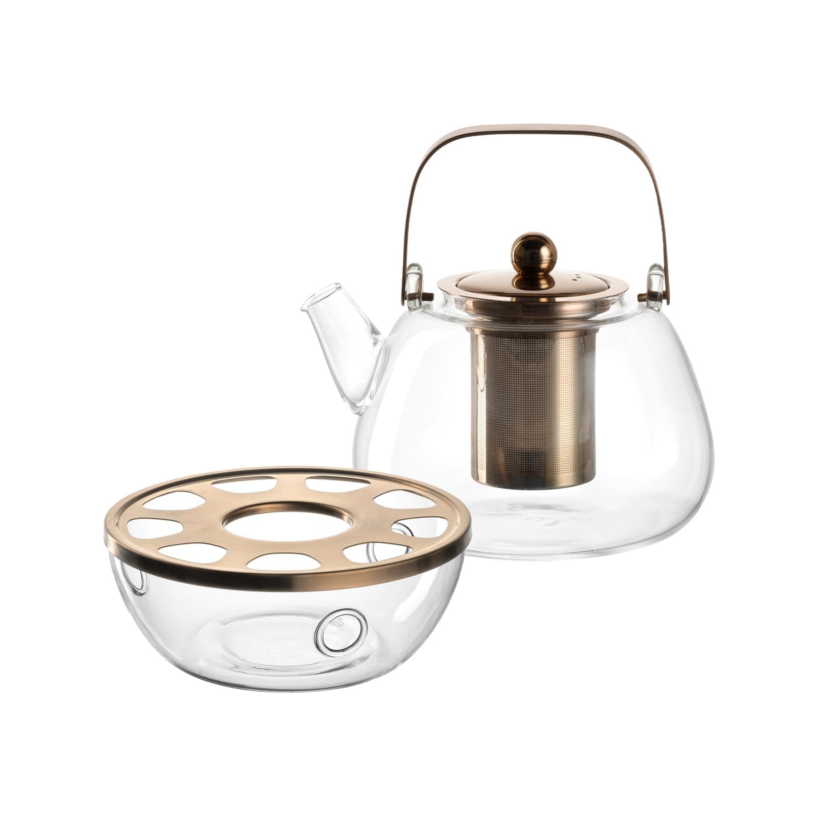 LEONARDO Tè per Te Teekanne mit Metallhenkel 1,2 L mit Stövchen aus dickwandigem Borosilikatglas, Hergestellt in Handarbeit, Spülmaschinengeeignet