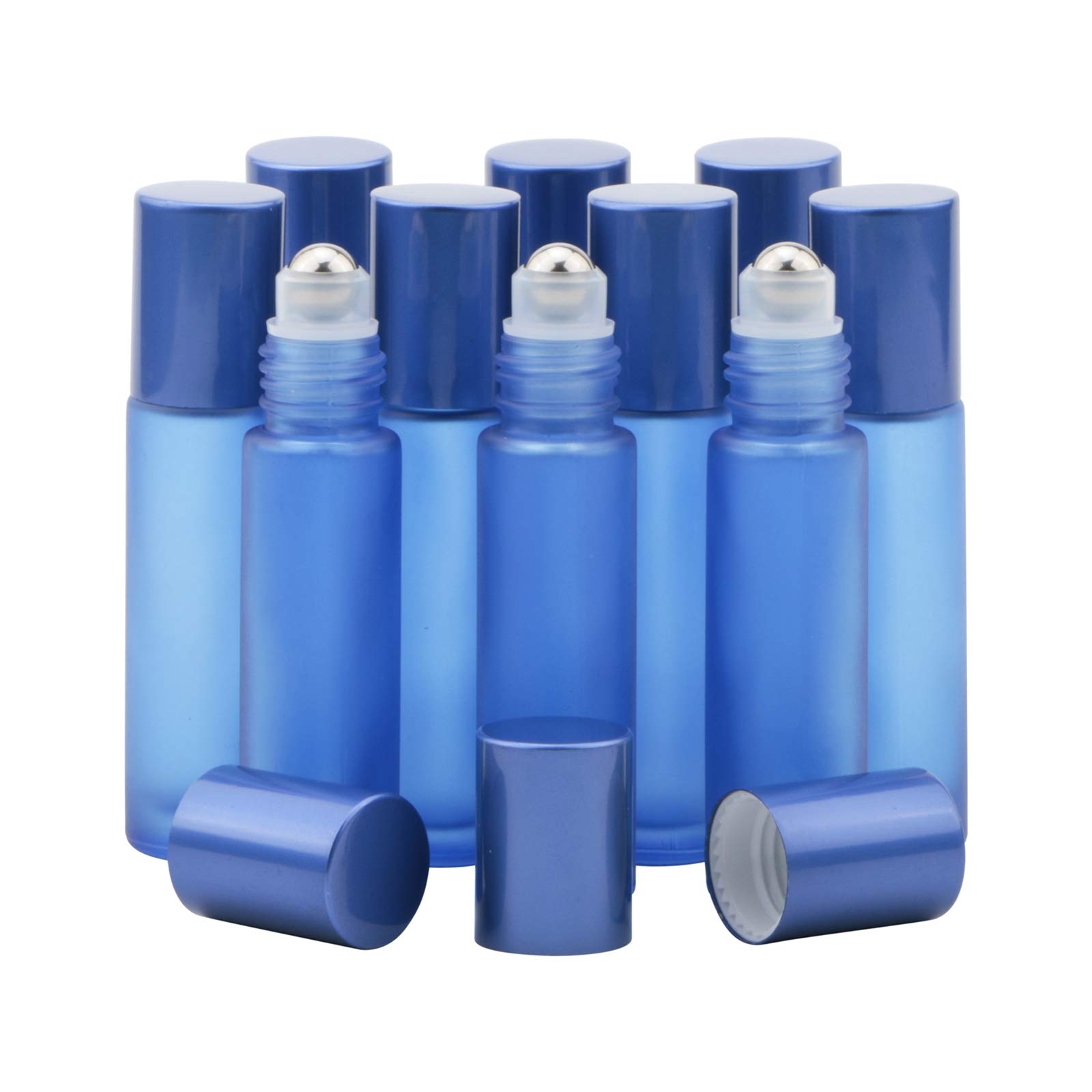 Kesell Glass Roller on Bottle, 10ml Refillable Essential Oil Bottle with Stianless Steel Ball, Pack of 10 (Light blue)