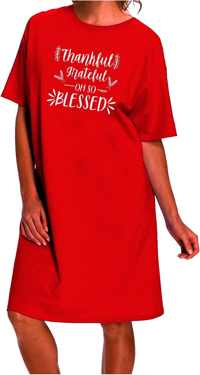 TOOLOUD Thankful grateful oh so blessed Thanksgiving Adult Short Sleeve Women's Night Shirt Dress
