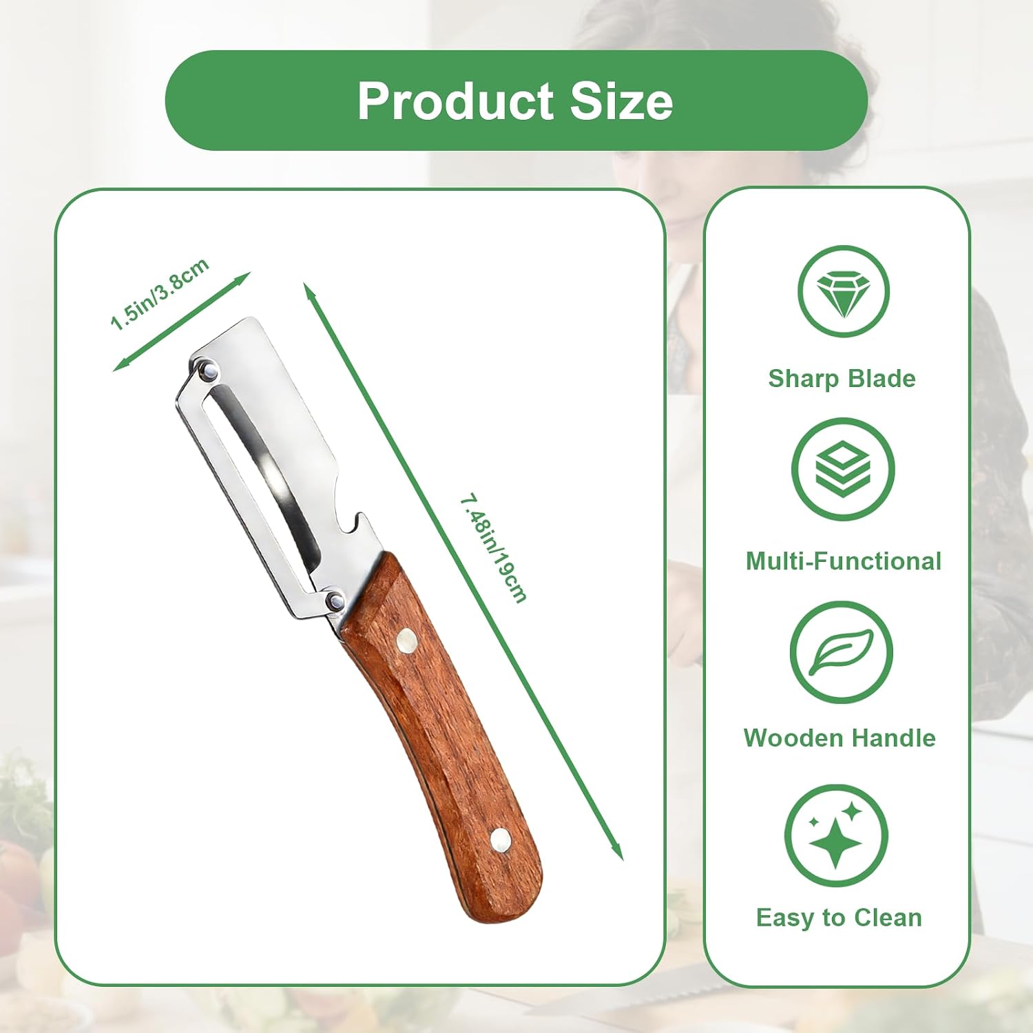Multifunctional Vegetable Peeler, 2026 New Fruit Peeler with Wooden Handle and Bottle Opener, 2-in-1 Stainless Steel Kitchen Tool for Apple, Potato, Carrot, for Home Cooking (2Pcs)