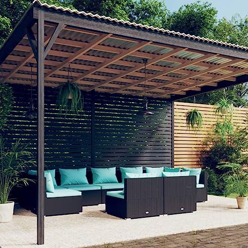 KCCKOM Garden Furniture Set 9 Piece Patio Lounge Set with Cushions Black Poly Rattan