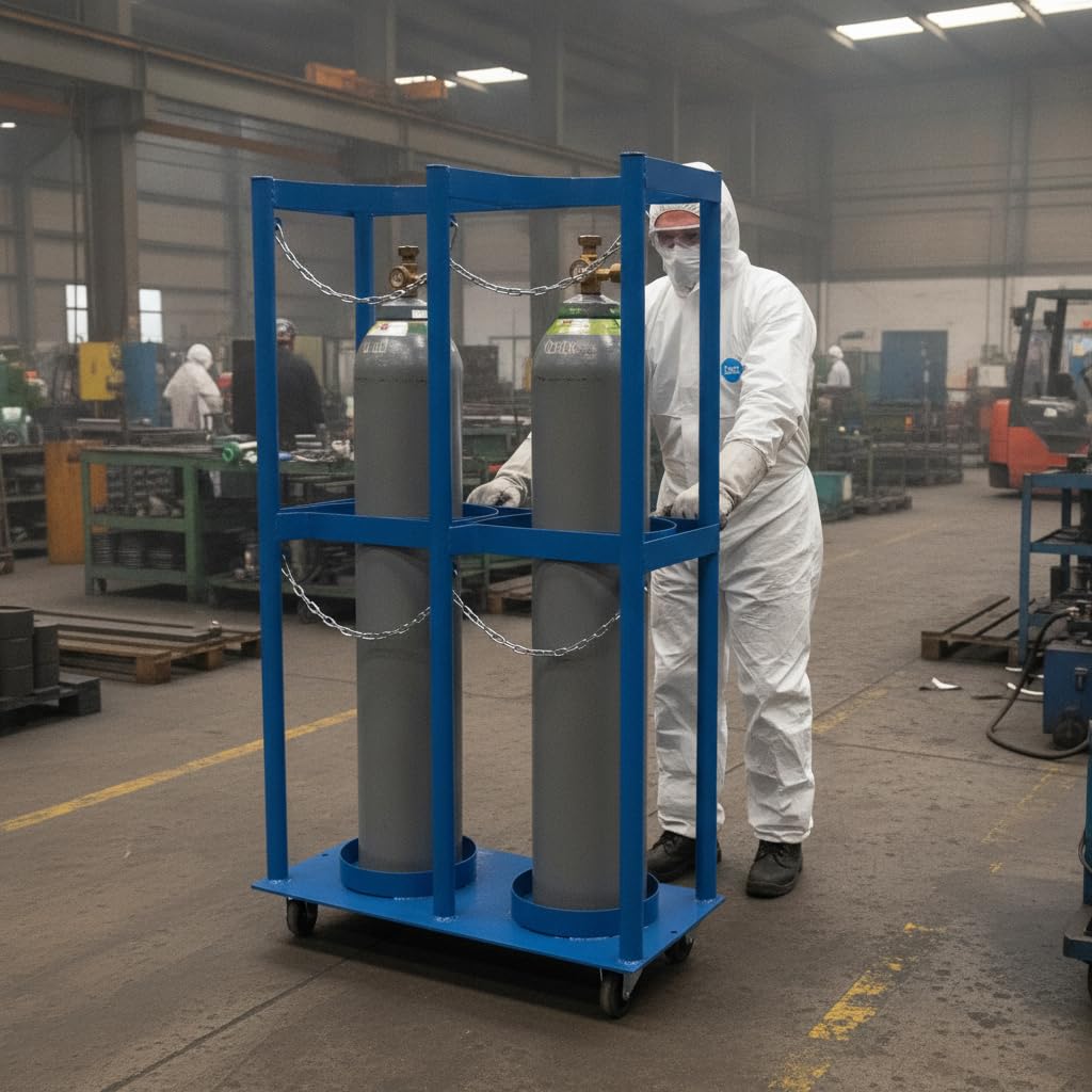 Supporto Rotante per Bombola Gas 40L con Base in Acciaio Zincato per Serbatoi Ossigeno Industriale Stoccaggio Stabile Carrello Mobile per Magazzino Officina , 40L, 3 bottiglie, standard 24cm