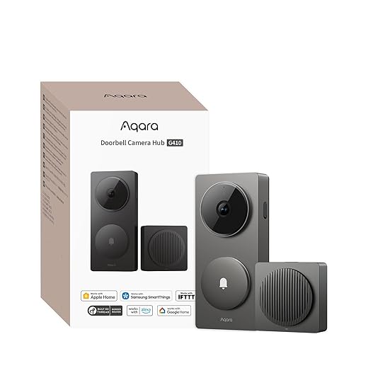 Aqara 2K Slimme Video Deurbel G410 met Chime, HomeKit Secure Video Doorbell, ingebouwde Matter Hub, Draadloos/Bedraad, Compatibel Met Apple Home, Alexa, Google, Home Assistant, 2,4G/5GHz-WiFi, Grijs