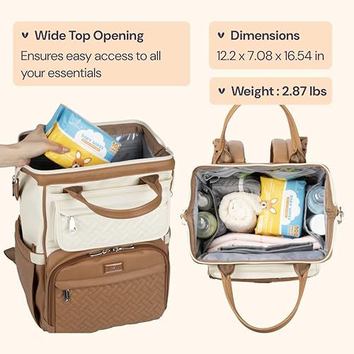 Miniatura 3 de BabbleRoo Mochila de cuero para pañales, bolsas grandes multifunción con cambiador, correas para cochecito y funda para chupete, mochila unisex