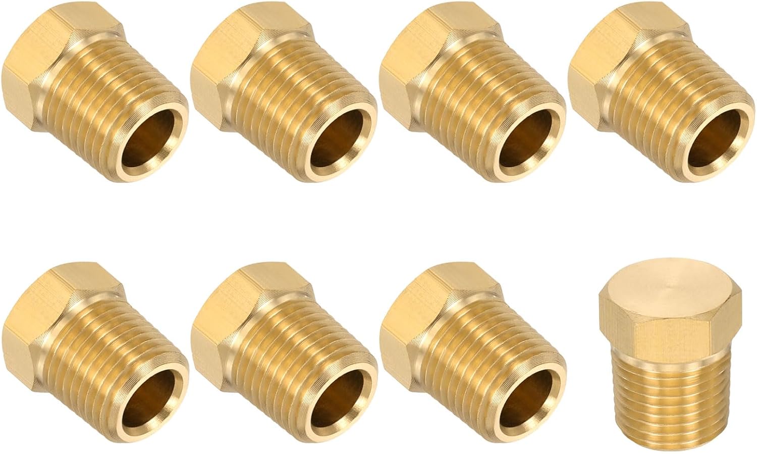 PATIKIL Brass Pipe Fittings, 8Pcs 1/8" NPT Male Plug Outer Hex Thread Socket Pipe End Plugs Fitting for Water Air Oil Gas Line, Brass Tone