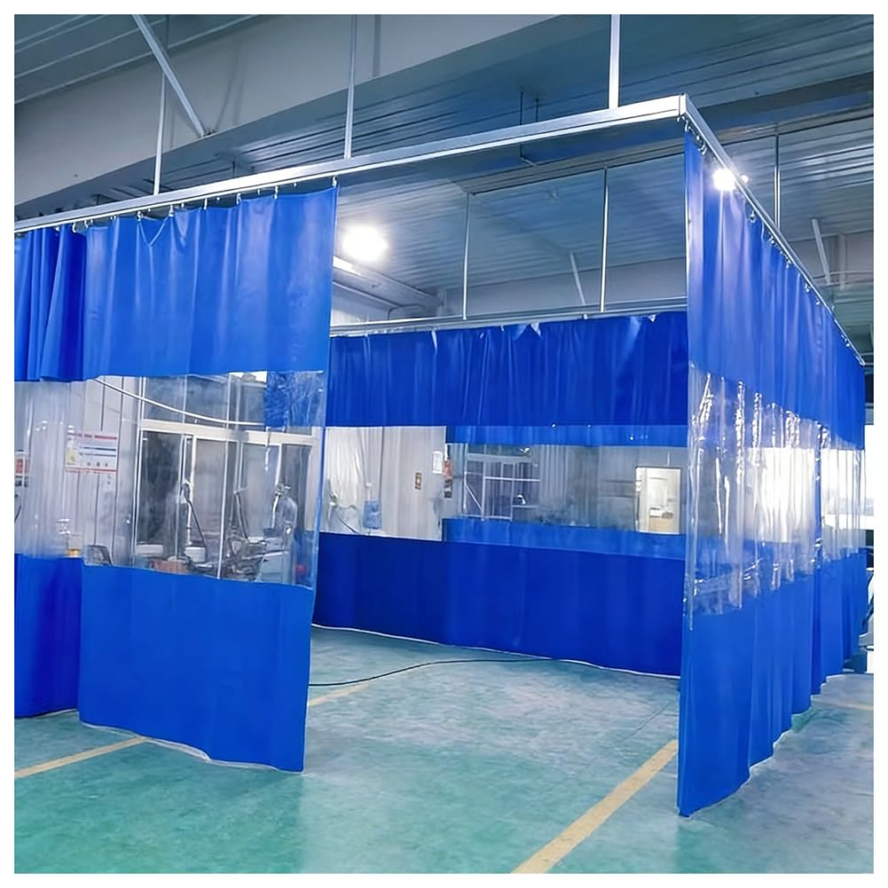 MRVAKDYDI Industrial Wash Bay Curtains, Industrial Wash Bay Curtains Clear Panel Dividers Blue Grey Multiple Sizes(Blue,3x4m)