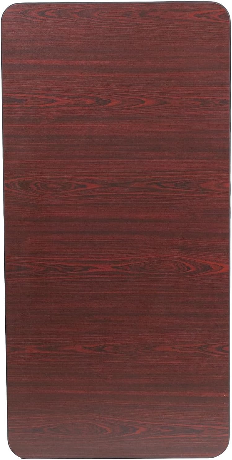 BOWERY HILL Rectangular Folding Table, 24" x 48", Mahogany Finish, Durable Melamine Laminate Top, Brown T-Mold Edge, Steel Legs, Commercial Grade, Portable Table for Banquet, Cafeteria, Home or