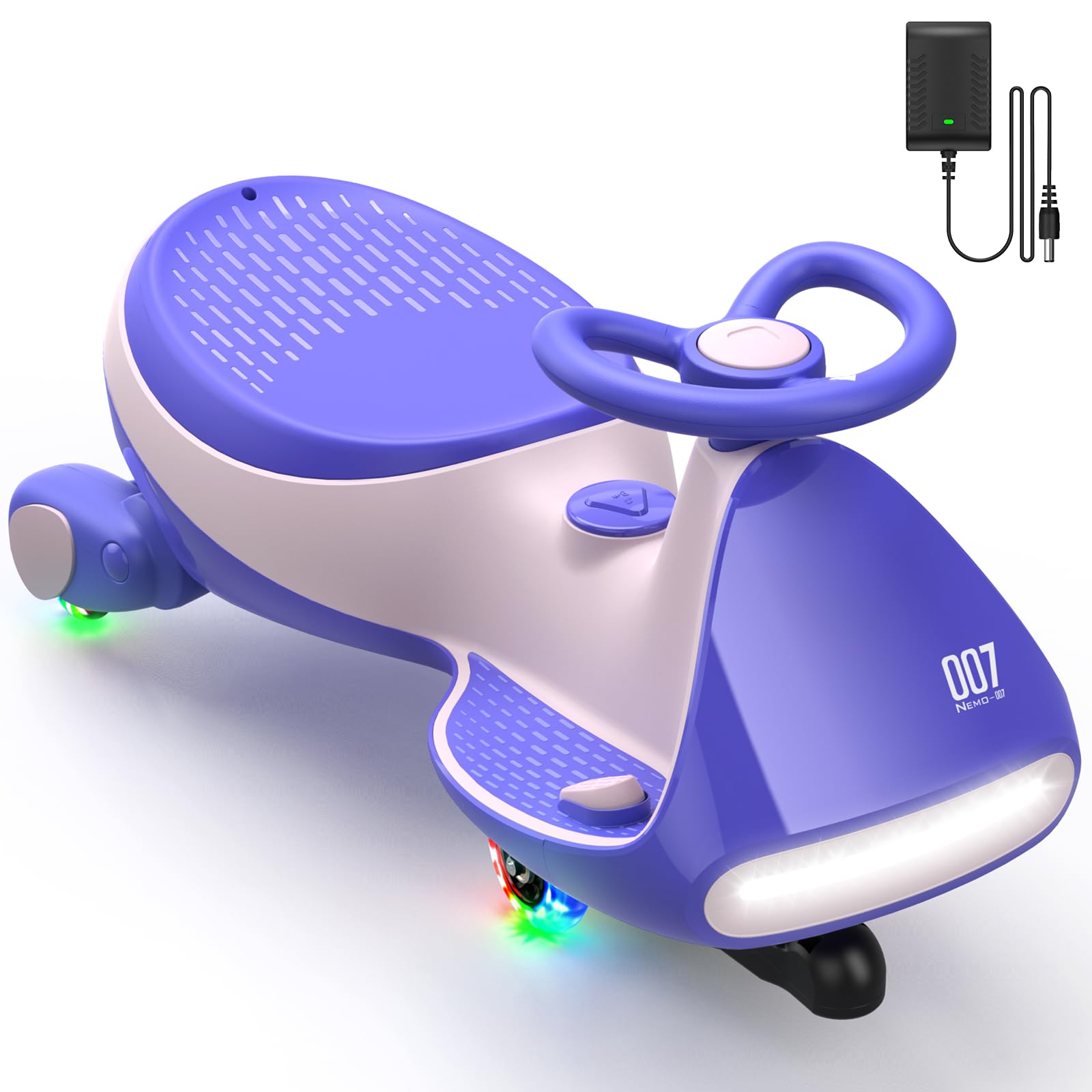 FanttikRide N7 Classic Electric Wiggle Car with Pedal, Rechargeable Battery, Ride on Toys, Swing Car, 2 Speeds, Anti-Rollover, Flashing Light Wheels, Bluetooth, Ages 3+, 150 Lbs, Pink