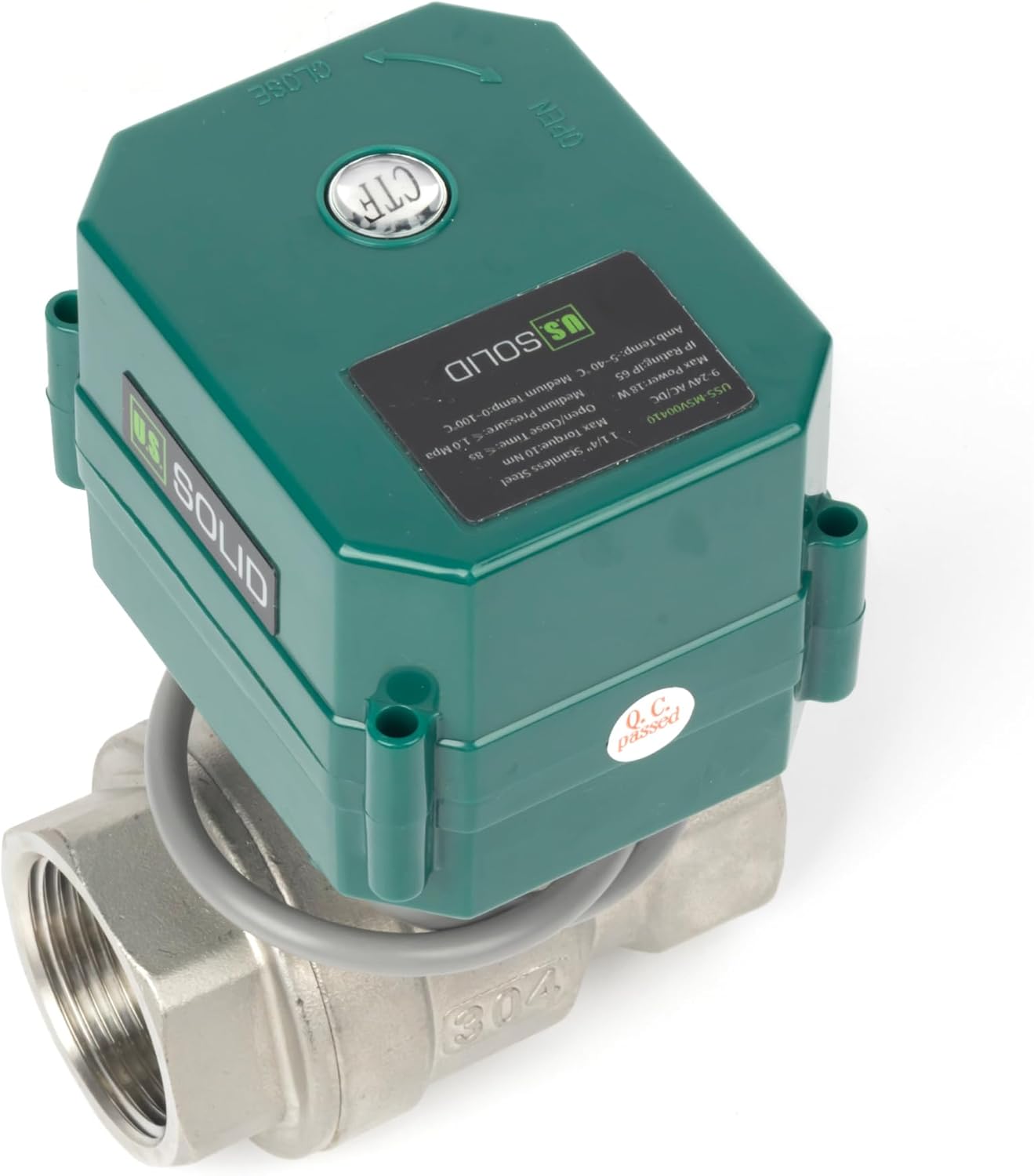 U.S. Solid 1-1/4” Motorized Ball Valve - NSF Certified 304SS Electric Ball Valve with Full Port, 9-24V AC/DC, 2-wire Auto Return, Normally Closed