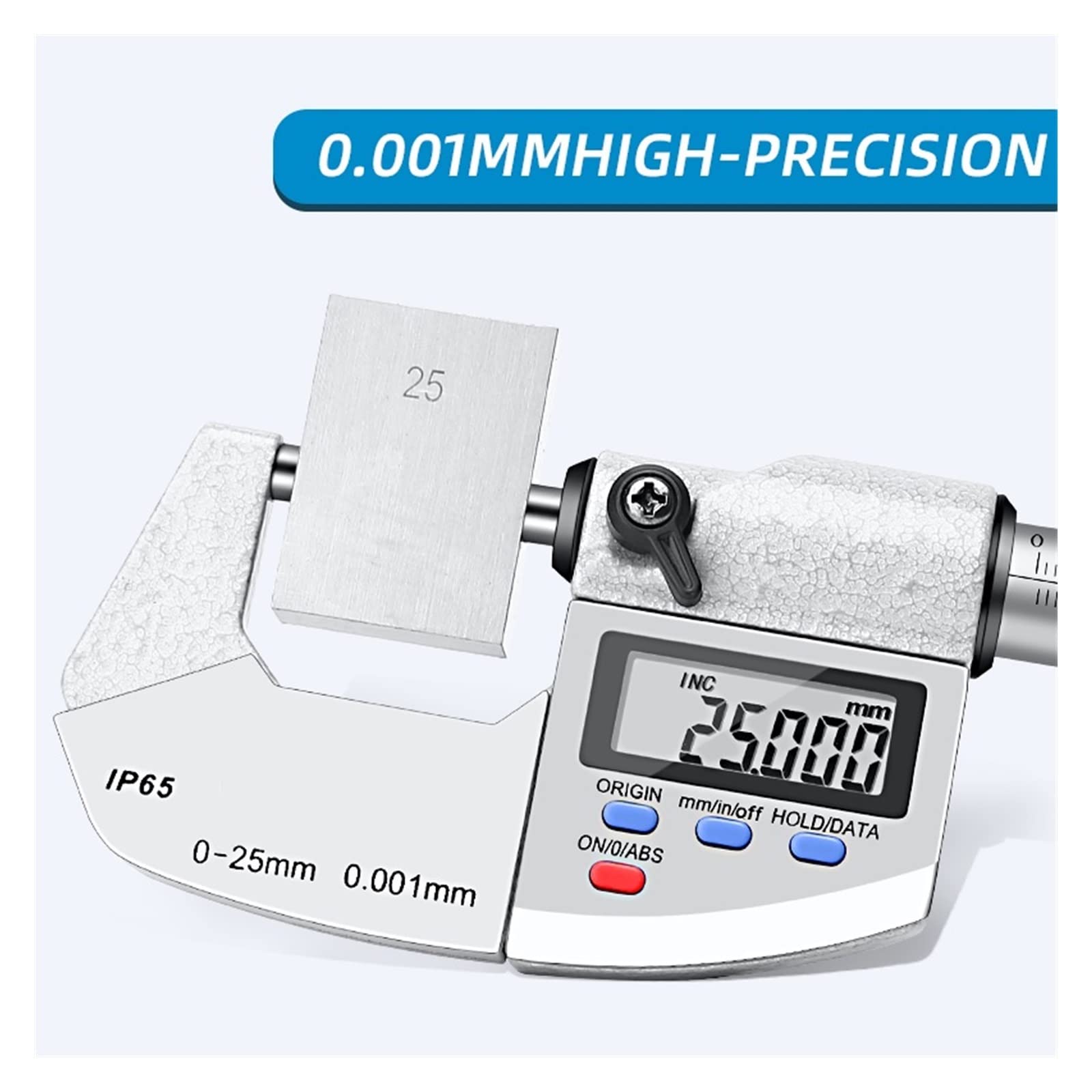Digitale Bügelmessschraube Digitalmikrometer hoher Präzisions-Außendurchmesser Wandstätte 0,001 wasserdichte elektronische 0-25-50 mm(IP65 Waterproof,25-50mm)
