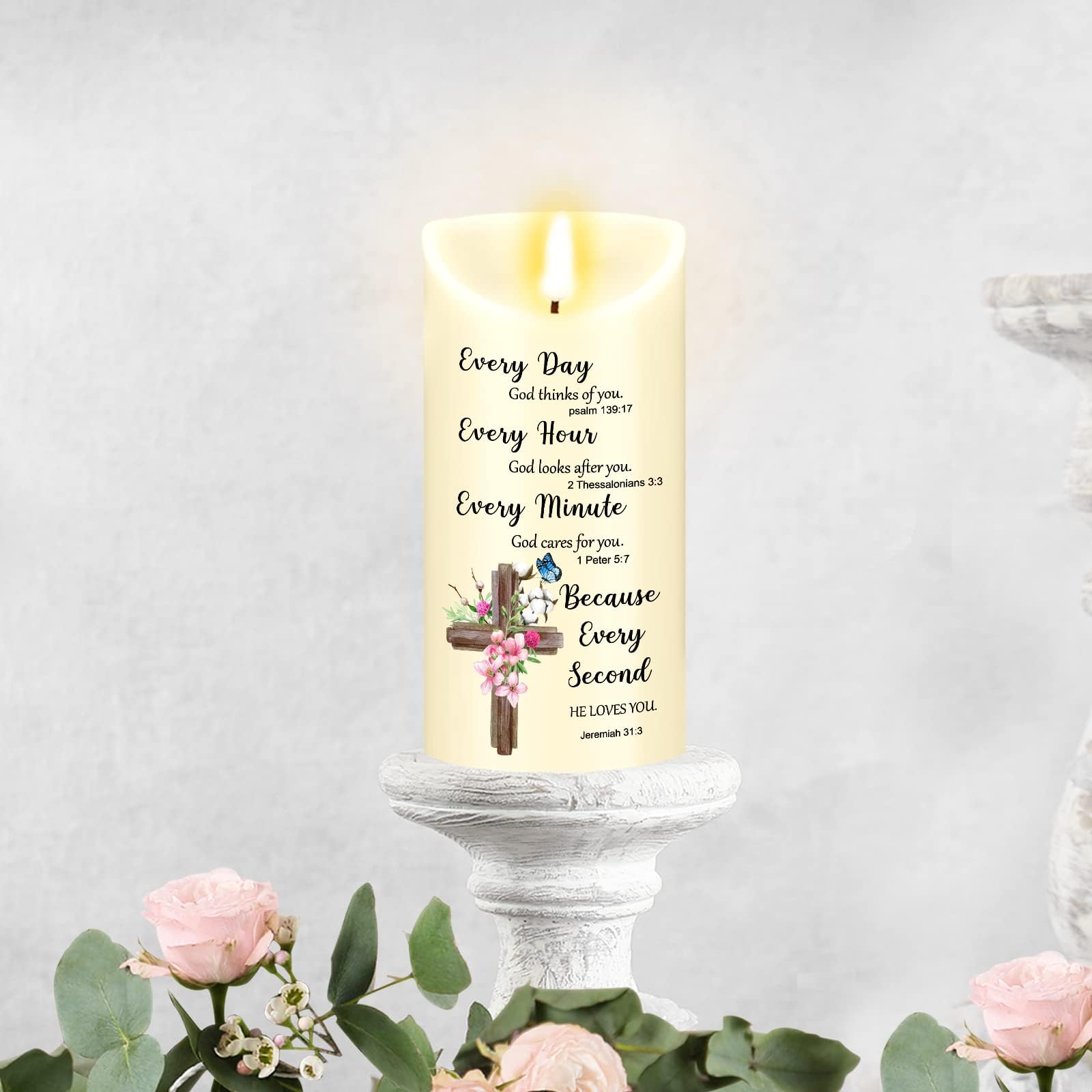 Gerrii Christmas Candles Christian Gifts for Women LED Candles Religious Gifts for Women LED Flameless Candles Inspirational Candles Gifts with Bible Verse Prayers Scripture Gifts(Flower Every)
