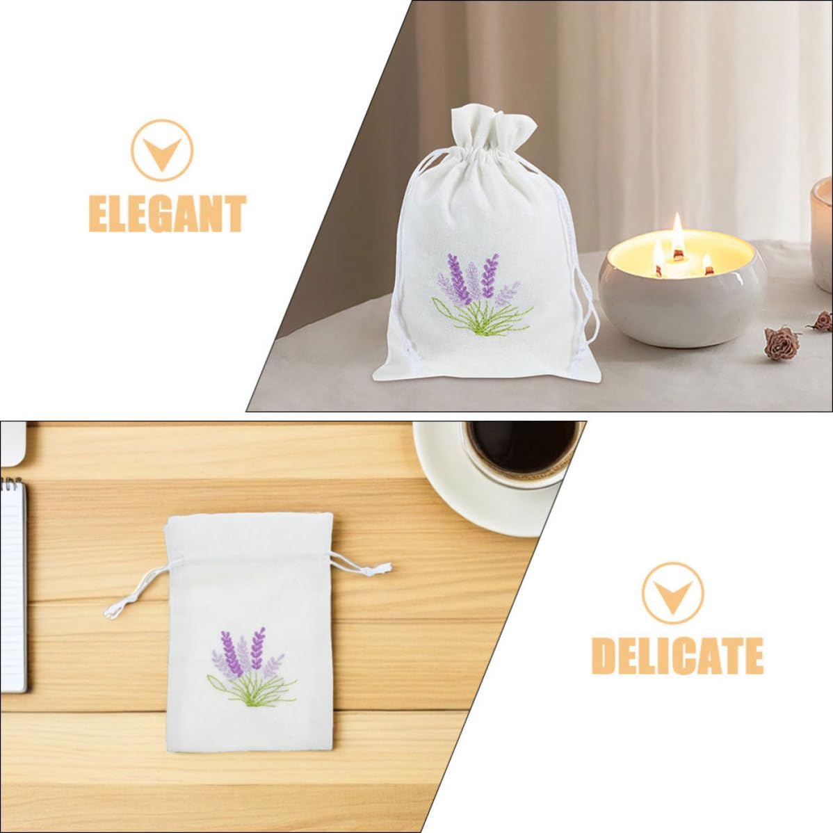 Small Drawstring Sachet Bags Multipurpose Storage Pouches Breathable Canvas Material 8pcs with Lavender Pattern 10x14cm for Wedding Party Supplies and DIY Aromatherapy Crafts