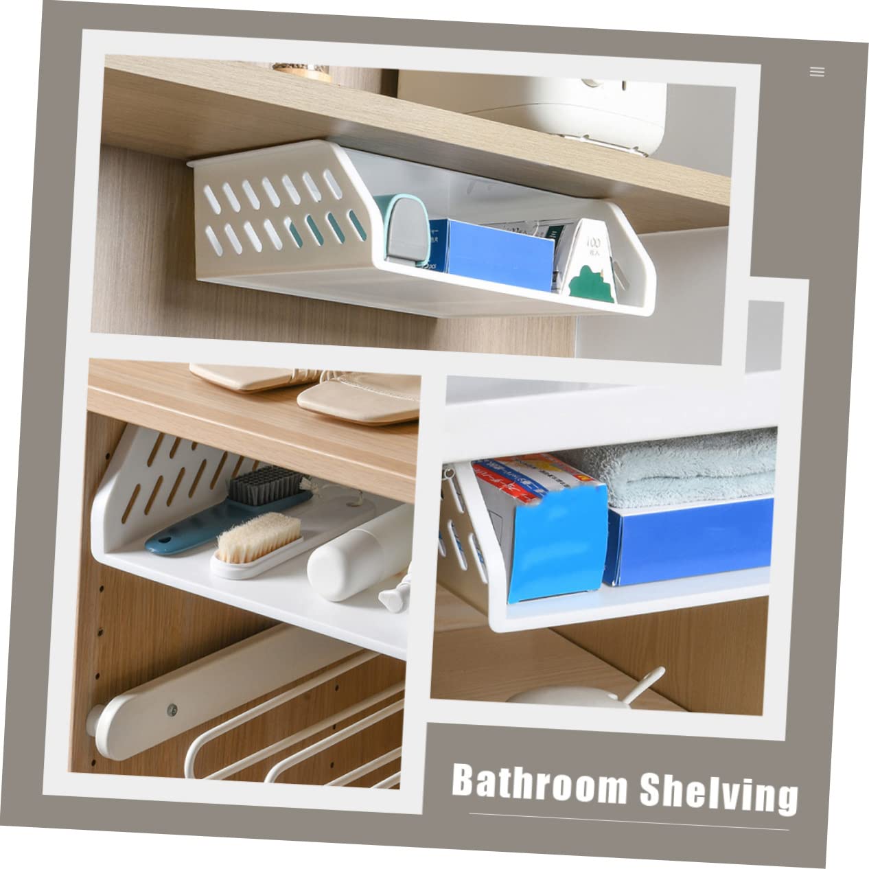 PEPLAYTAL 1pc Wall-mounted Storage Rack White Hollow Out Shelf for Bathroom Kitchen Stylish Under-desk Organizer Practical Hanging Holder for Cosmetics Essentials