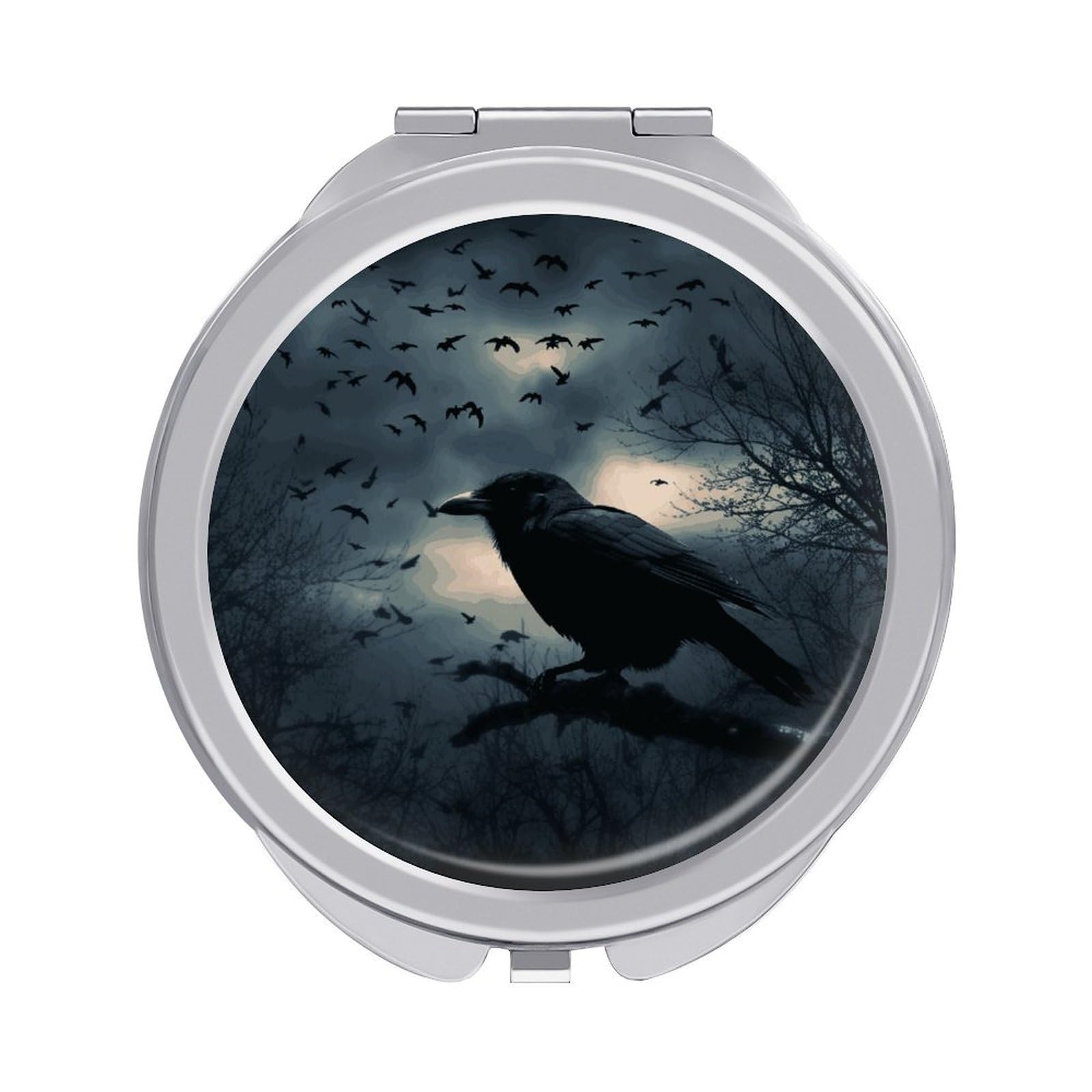 Fekiloot Style Night Crow Travel Makeup Mirror Handheld Compact Mirror Portable Pocket Mirror Double-Sided 1X/2X Magnifying For Handbag And Purses