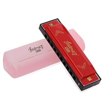 JUAREZ Junior JJ10HR 10 Holes Educational Harmonica Key of C Scale | Mouth Organ | Cover - Aluminum | Comb - Abs | Reed – Aluminum Red - image, photos