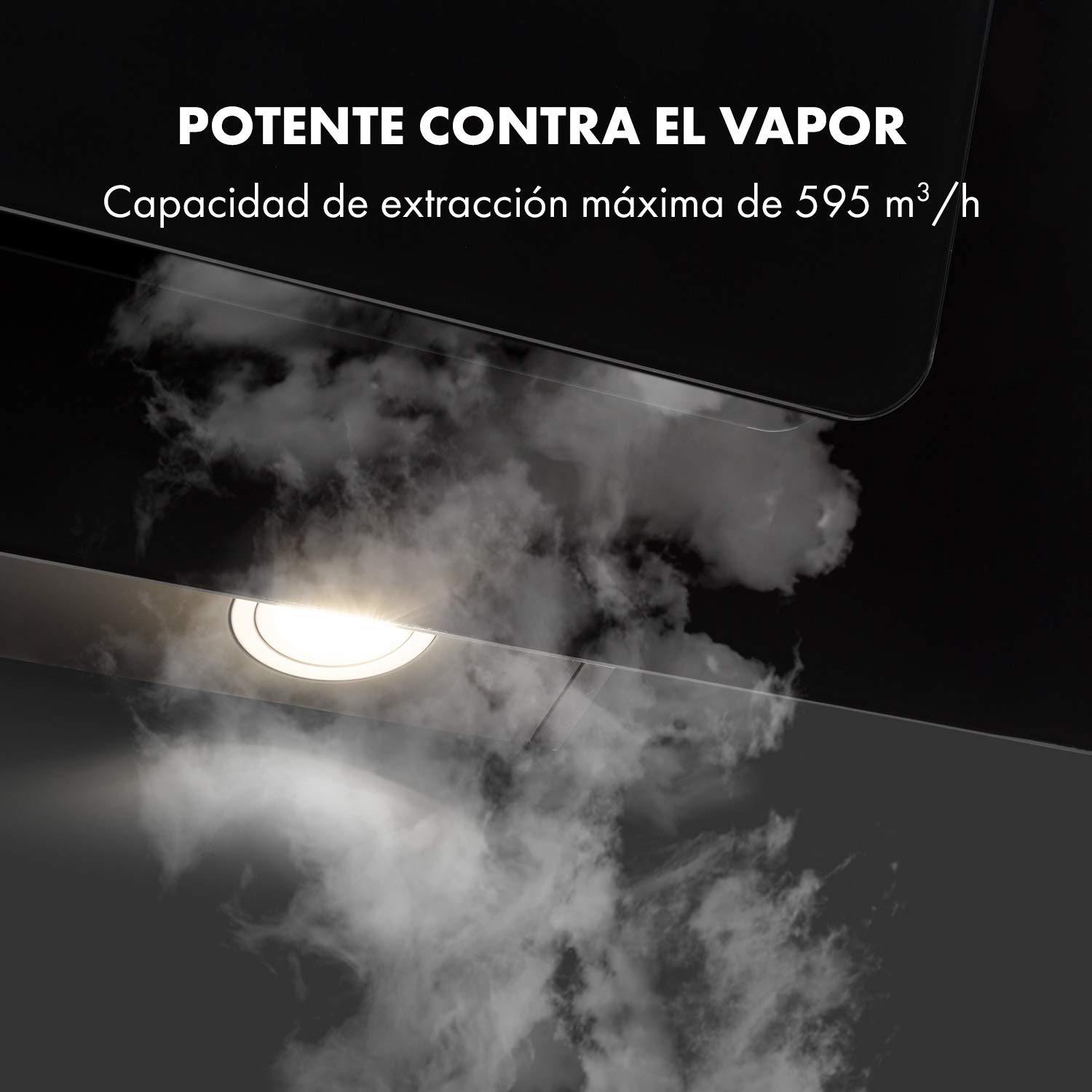 Klarstein Helena Campana extractora inclinada, Campana de pared inclinada con 553 m³/h, Luz ambiental RGB, Recirculación y extracción, Iluminación LED, Control táctil, 60 cm, negro
