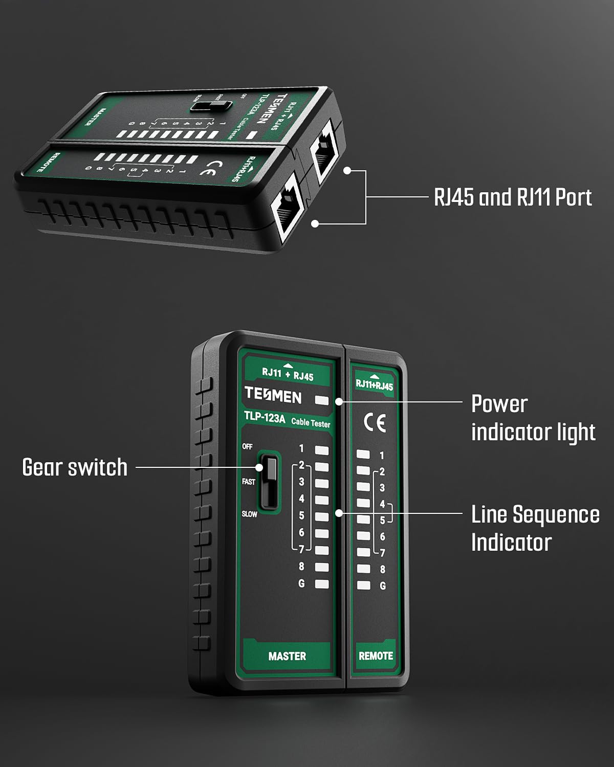 TESMEN Cable Tester - RJ11 RJ45 Ethernet Tester -6