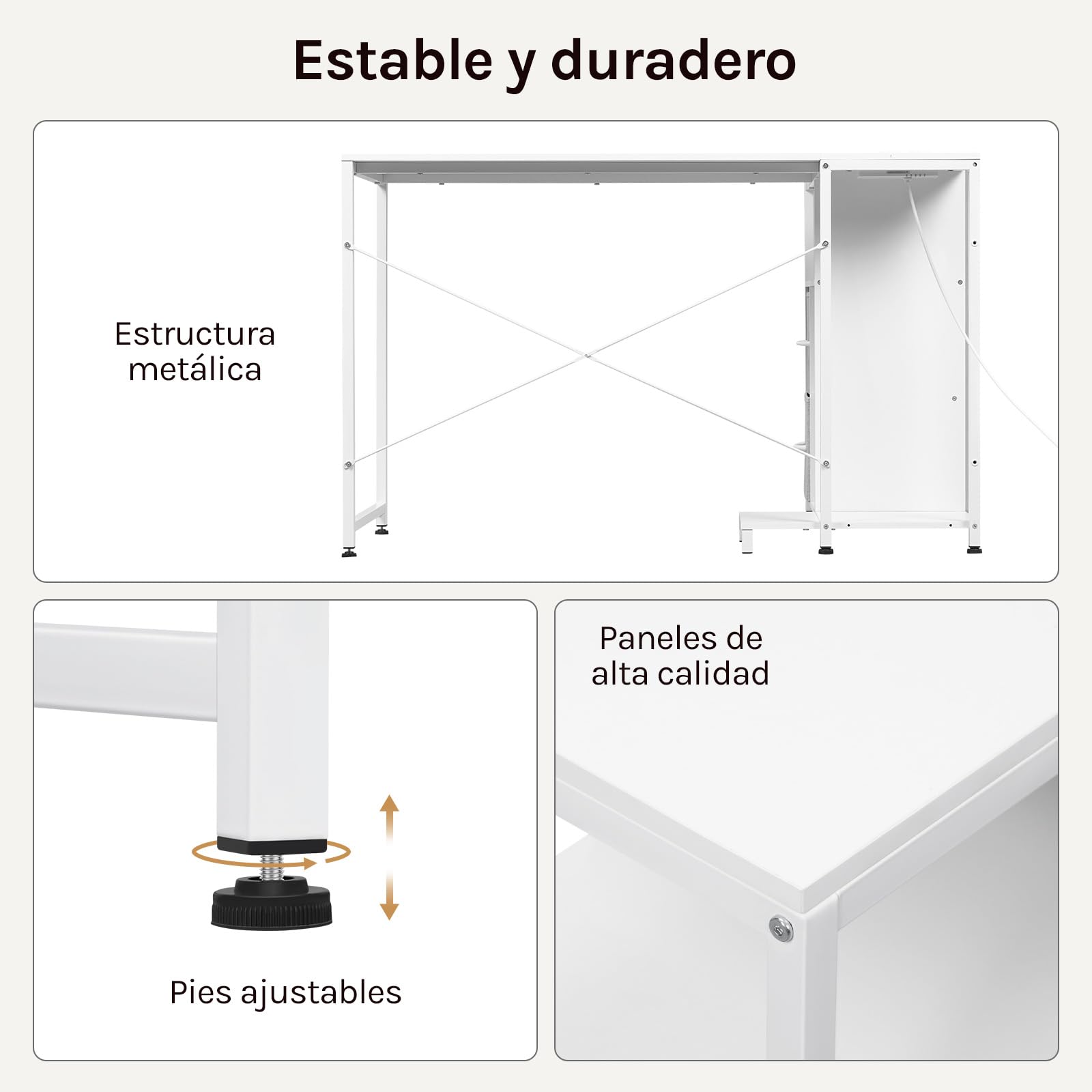 WOLTU Escritorio Esquinero en L con USB Dual, Blanco | 120x80 cm, Estantes Reversibles & Base Cargador