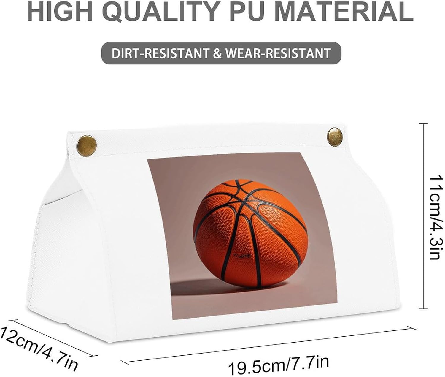 Decorative PU Tissue Paper Holder Basketball Orange Printed Tissue Box Cover Napkin Tissues Organizer Home Decor for Bathroom Night Stands Desk Car Dining Table image 2