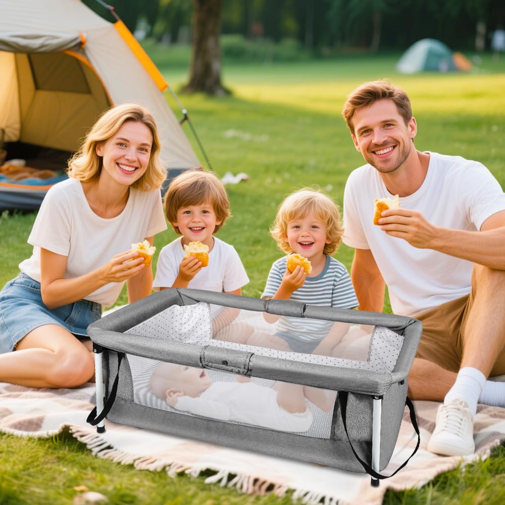 homewell Lit de Voyage Bébé Pliable, Berceau d'Appoint avec Moustiquaire, Compact, pour Intérieur/Extérieur (Gris)