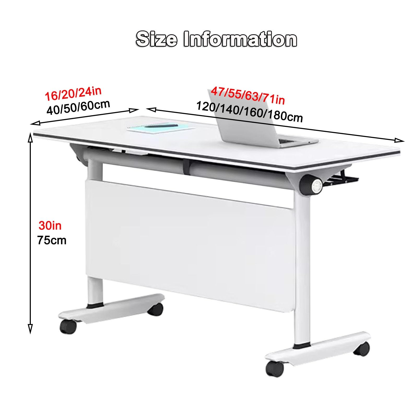 Klappbarer Konferenztisch für Konferenz- und Trainingsräume, großer Seminartisch mit dicker Tischplatte und stabilem Stahlrahmen, mobiler Klapptisch, Bürotisch (Weiß, 160 x 61 x 76,2 cm)