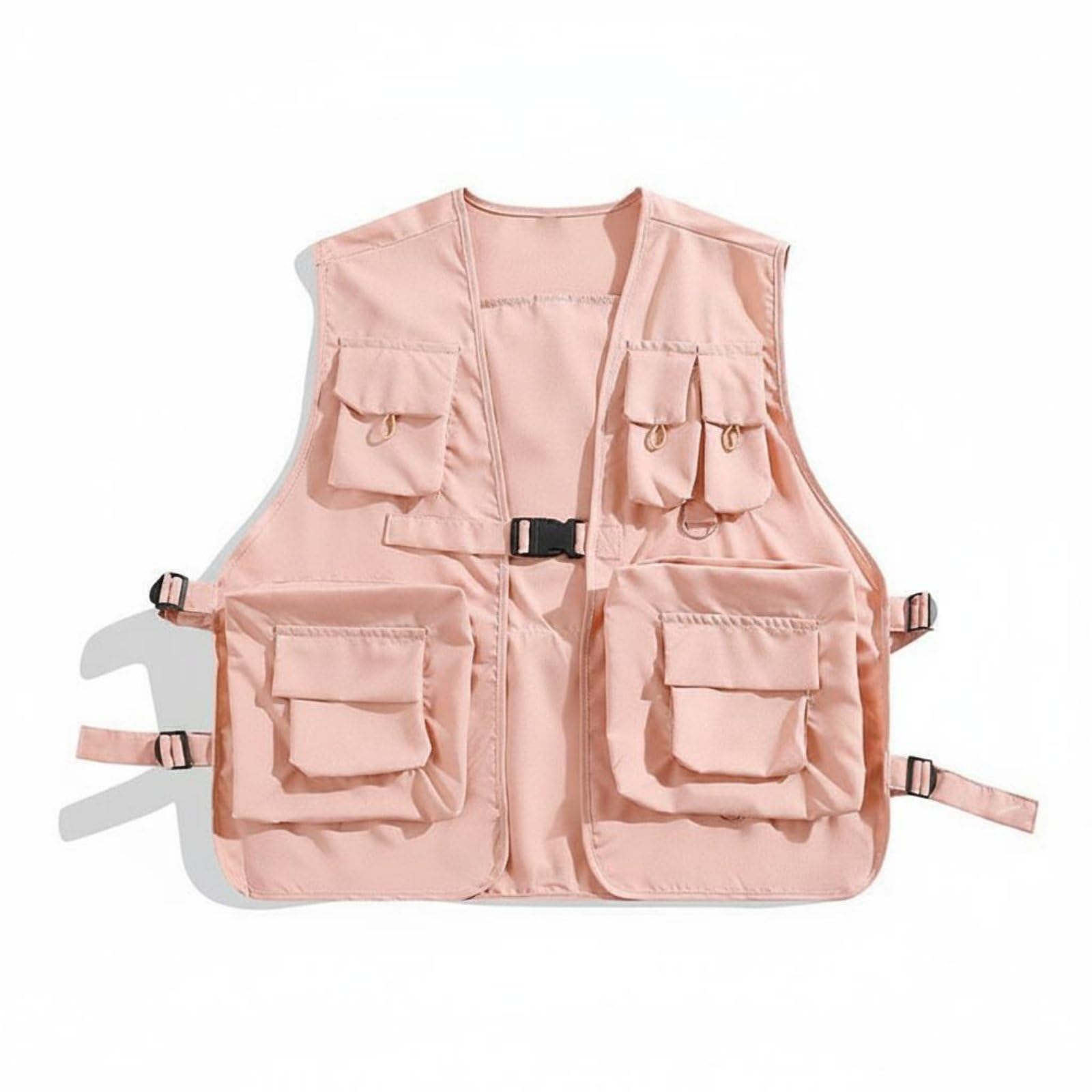 Black Cargo Vest Streetwear Look Multi-Pocket Vest Long-Lasting Utility Sleeveless Jacket for Men, Women, Outdoor, Pink, L|Parts & Accessories|Apparel & Merchandise|Motorcycle Street Gear-image-15