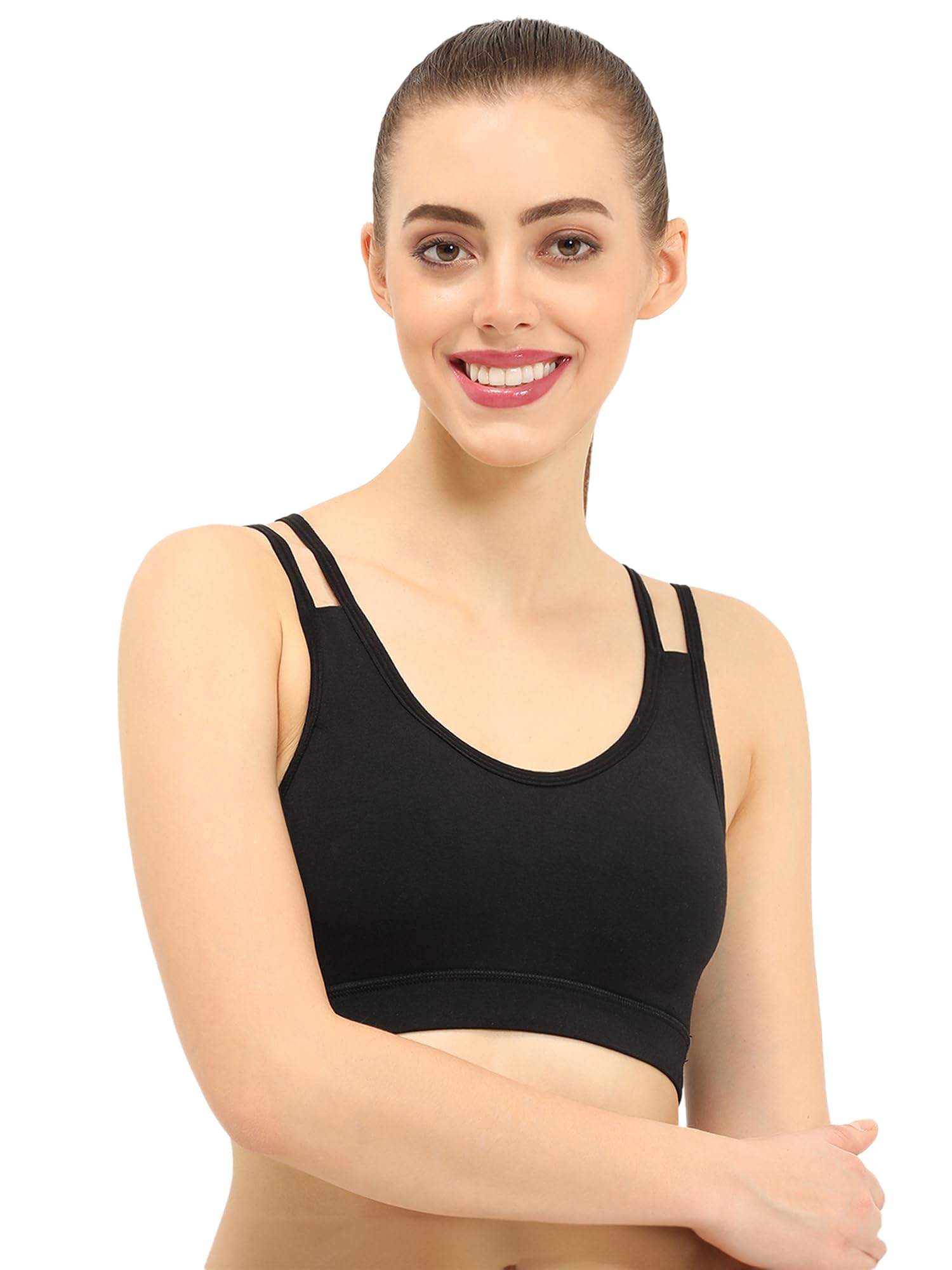 ENVIEWomen's Cotton Padded Sports Bra_Removable Pad, Full Coverage, Non-Wired, T-Shirt Type Bra|Inner Wear for Gym,Workout,Yoga Daily Use Sports Bra