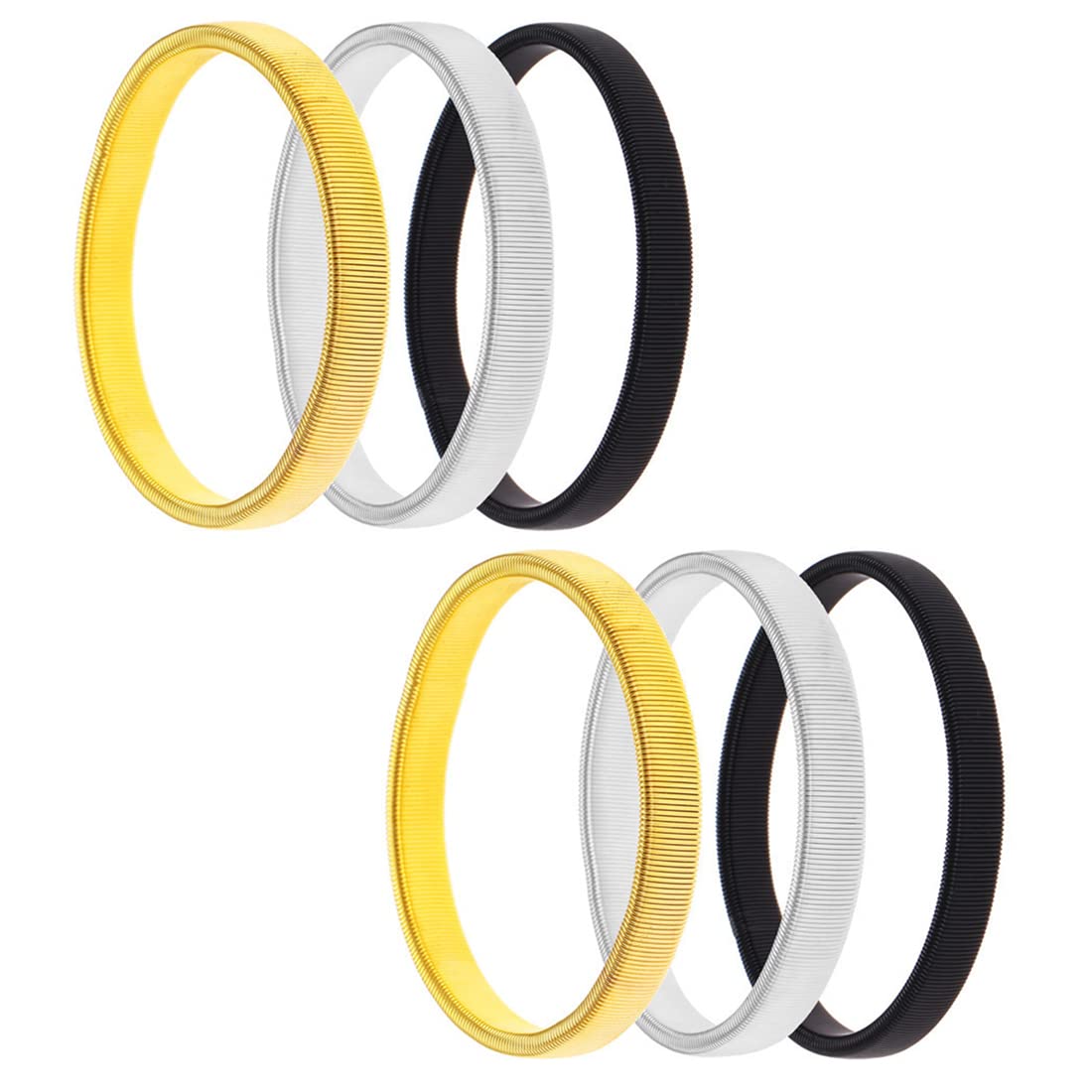 JJUNW 3 paar mouwhouders, metalen elastische armband, mouwhouders, antislip, voor dames en heren, lange mouwen, hemdhouders, metalen armbanden om de mouwen vast te zetten, zilver, zwart., 6.3cm