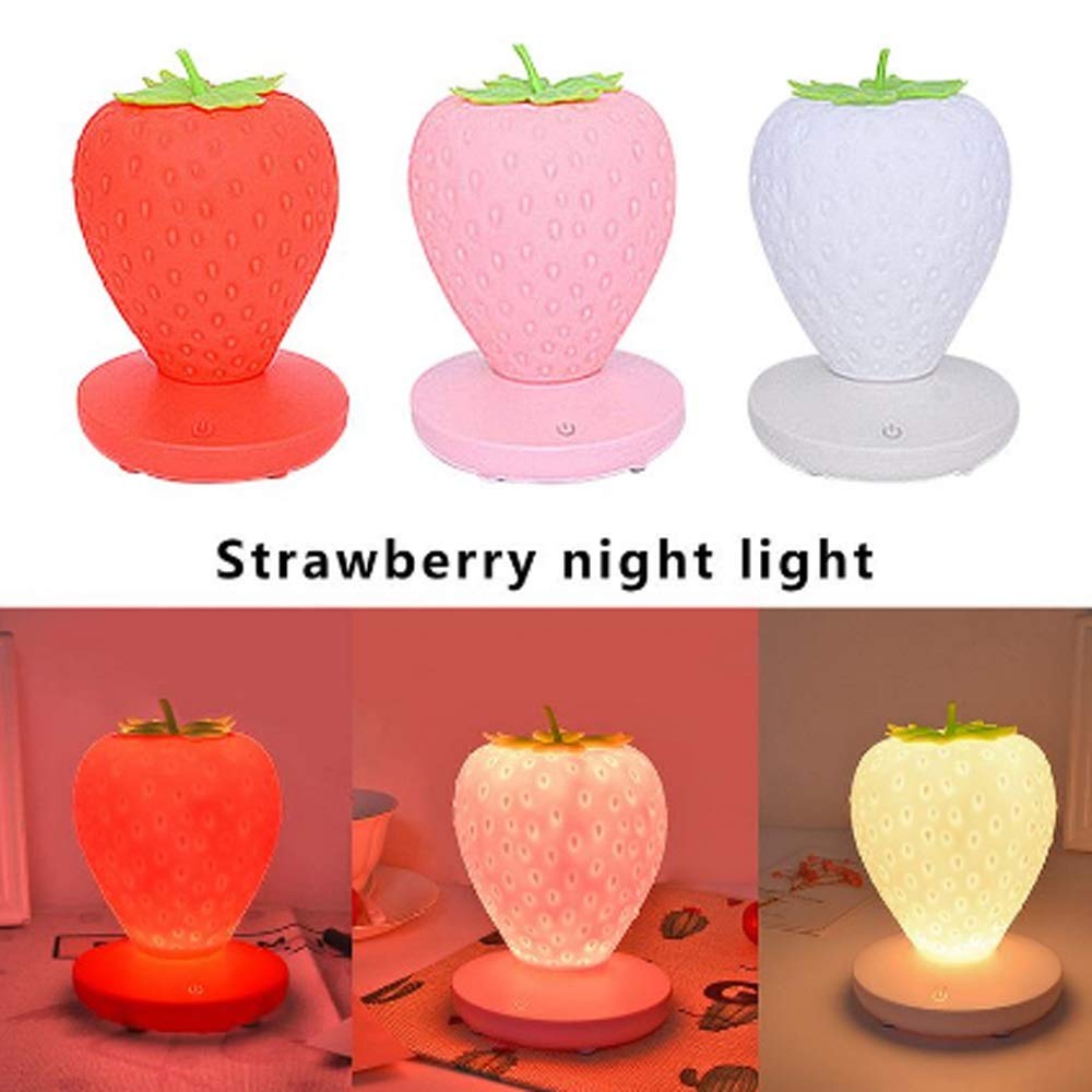 Dotykowa ściemnialna lampka nocna LED, silikonowa lampka nocna w kształcie truskawek, lampka nocna USB, dekoracja sypialni (kolor: A) interesting