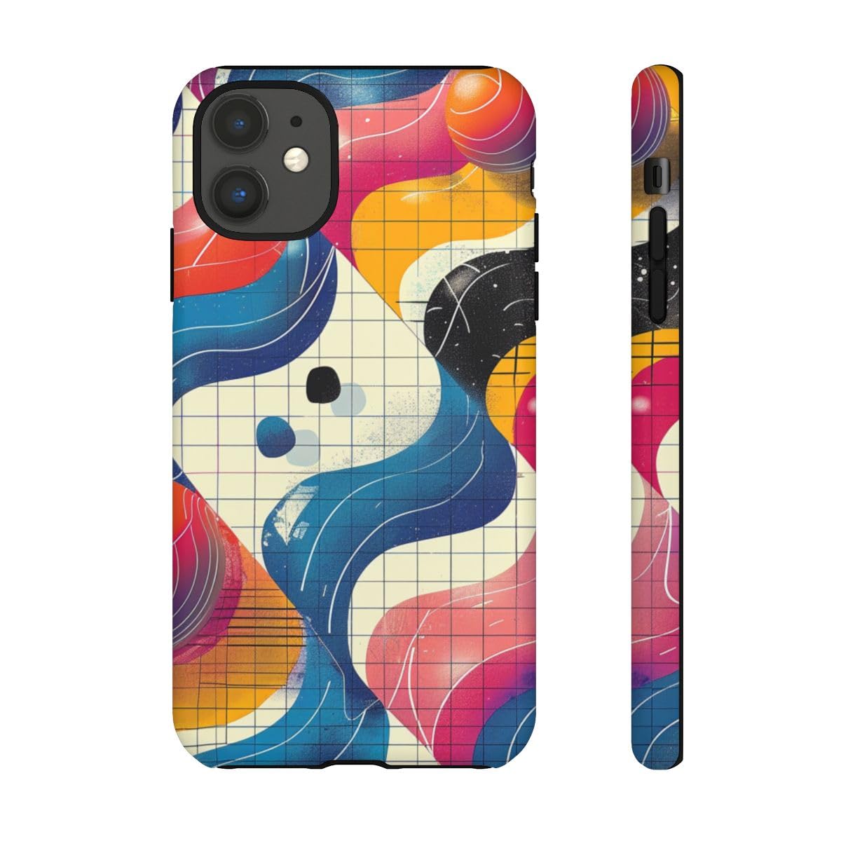 Coque rigide mate iPhone 11 motif géométrique abstrait coloré