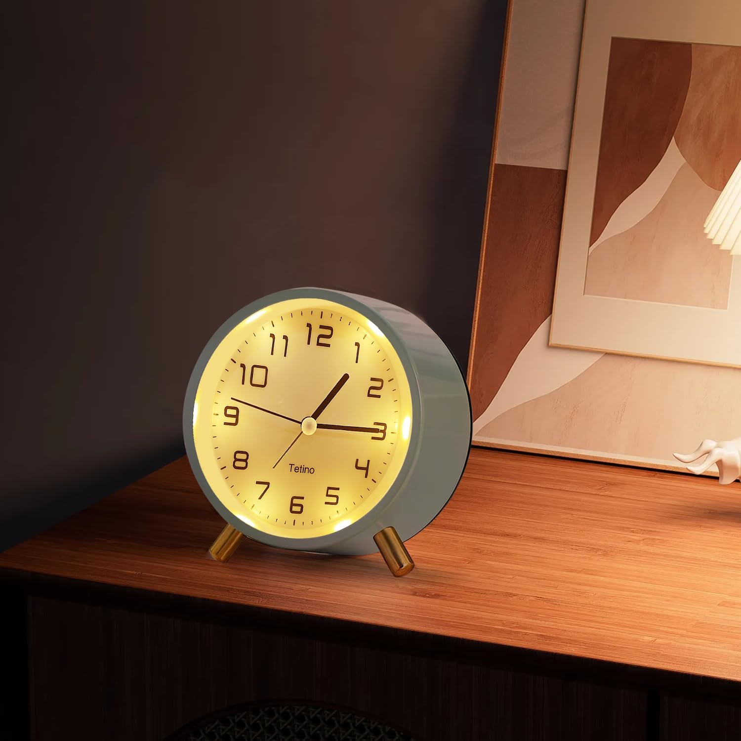 Alarm Clock for Bedroom,Loud Analog Clock with Silent Non-Ticking,Voice Controlled Light,Small Clock for Kids,Teens,Seniors,Decor,Bathroom,Living Room,Bedside,Desk,Shelf,Kitchen,Travel. (Green)