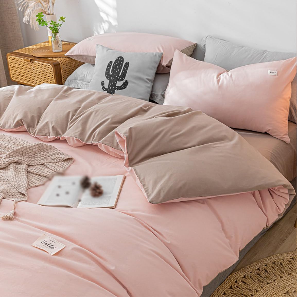 Housse de couette double motif fleur tissu confortable et sain design nordique épuré