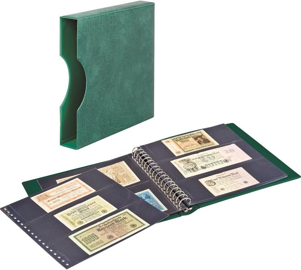 Lindner Banknote Album with Black Interleaves, Includes Cassette - Green