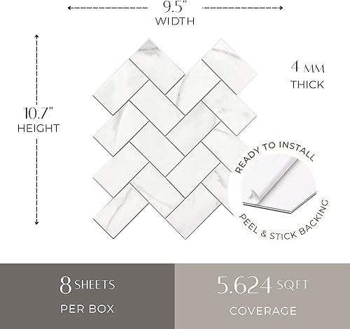 Miniatura 9 de Avant Decor  Espiga compuesta de piedra  Azulejos de cocina para despegar y pegar  Azulejos de pared para pegar  Fácil instalación  5 x 5 pulgadas